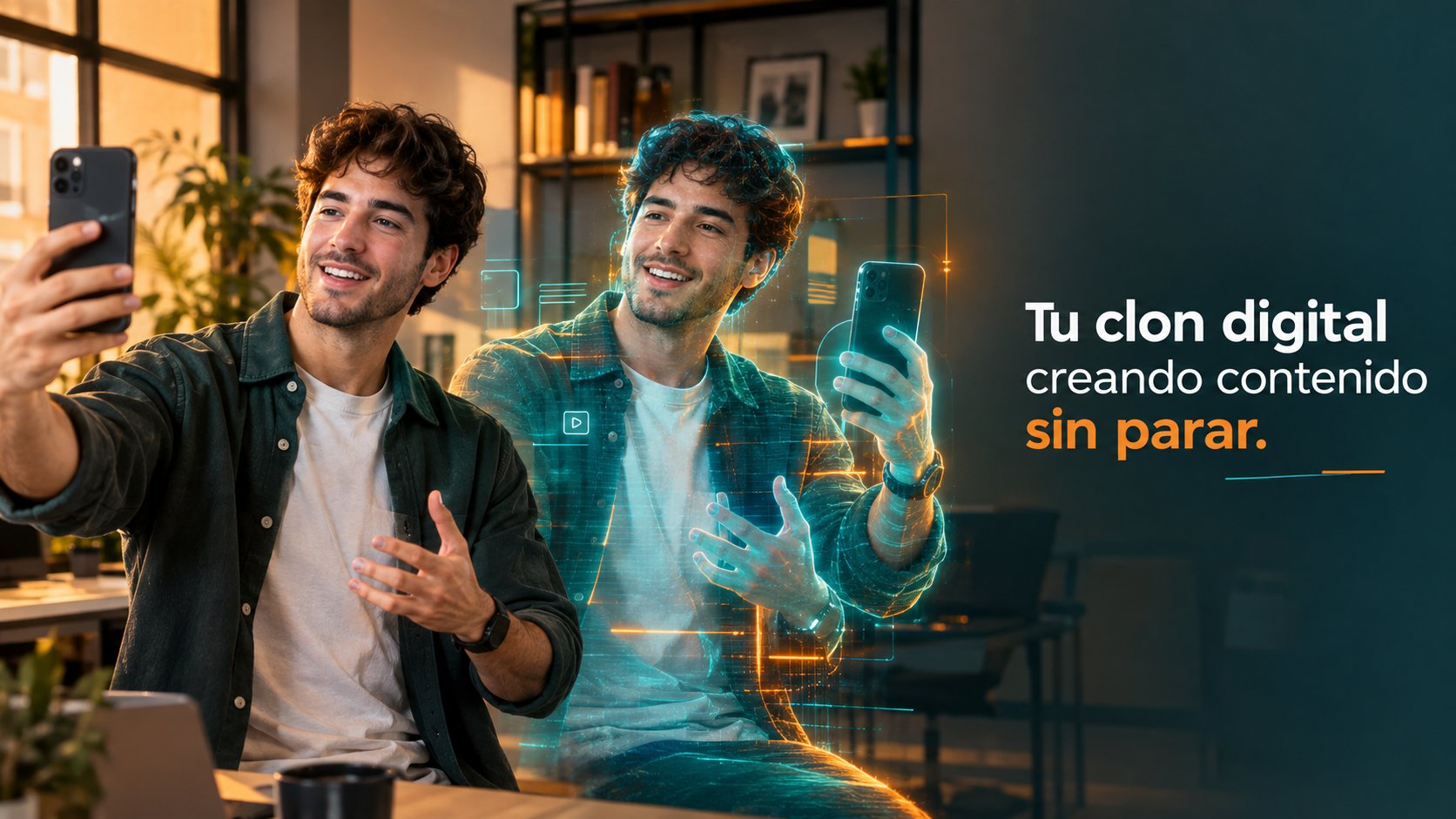 Clon digital con IA creando contenido para una marca sin parar